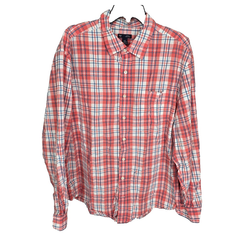 Gap Shirt Mens 2XL Red Plaid Classic Fit Button Up Long Sleeve Cotton Preppy